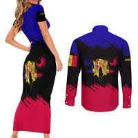 Andorra Couples Matching Short Sleeve Bodycon Dress and Long Sleeve Button Shirt with Eagle Eyes and Paint Stroke Design - Wonder Print Shop