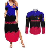 Andorra Couples Matching Summer Maxi Dress and Long Sleeve Button Shirt with Eagle Eyes and Paint Stroke Design - Wonder Print Shop