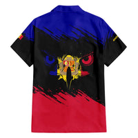 Andorra Family Matching Off The Shoulder Long Sleeve Dress and Hawaiian Shirt with Eagle Eyes and Paint Stroke Design - Wonder Print Shop