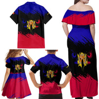 Andorra Family Matching Off Shoulder Maxi Dress and Hawaiian Shirt with Eagle Eyes and Paint Stroke Design - Wonder Print Shop