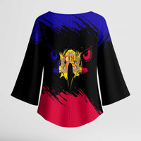 Andorra Kimono Sleeve Blouse with Eagle Eyes and Paint Stroke Design - Wonder Print Shop