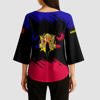 Andorra Kimono Sleeve Blouse with Eagle Eyes and Paint Stroke Design - Wonder Print Shop