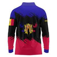 Andorra Long Sleeve Polo Shirt with Eagle Eyes and Paint Stroke Design - Wonder Print Shop