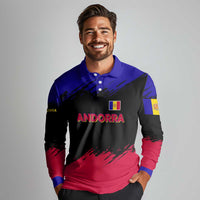 Andorra Long Sleeve Polo Shirt with Eagle Eyes and Paint Stroke Design - Wonder Print Shop