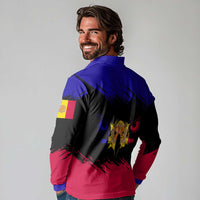Andorra Long Sleeve Polo Shirt with Eagle Eyes and Paint Stroke Design - Wonder Print Shop