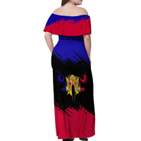 Andorra Off Shoulder Maxi Dress with Eagle Eyes and Paint Stroke Design - Wonder Print Shop