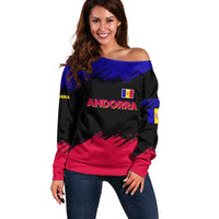 Andorra Off Shoulder Sweater with Eagle Eyes and Paint Stroke Design - Wonder Print Shop