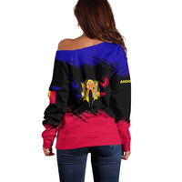 Andorra Off Shoulder Sweater with Eagle Eyes and Paint Stroke Design - Wonder Print Shop