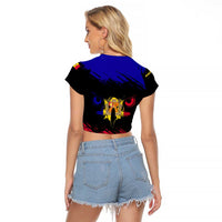 Andorra Raglan Cropped T Shirt with Eagle Eyes and Paint Stroke Design - Wonder Print Shop