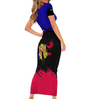 Andorra Short Sleeve Bodycon Dress with Eagle Eyes and Paint Stroke Design - Wonder Print Shop