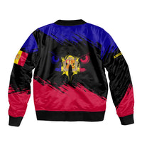 Andorra Sleeve Zip Bomber Jacket with Eagle Eyes and Paint Stroke Design - Wonder Print Shop
