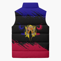 Andorra Sleeveless Puffer Jacket with Eagle Eyes and Paint Stroke Design - Wonder Print Shop