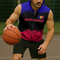 Andorra Sleeveless Zip Hoodie with Eagle Eyes and Paint Stroke Design - Wonder Print Shop