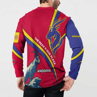 Andorra Button Sweatshirt with Mountain Goat and Curved Stripe Design - Wonder Print Shop
