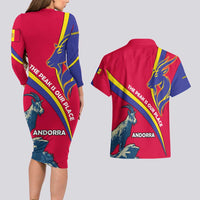 Andorra Couples Matching Long Sleeve Bodycon Dress and Hawaiian Shirt with Mountain Goat and Curved Stripe Design - Wonder Print Shop
