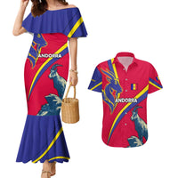 Andorra Couples Matching Mermaid Dress and Hawaiian Shirt with Mountain Goat and Curved Stripe Design - Wonder Print Shop