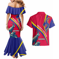 Andorra Couples Matching Mermaid Dress and Hawaiian Shirt with Mountain Goat and Curved Stripe Design - Wonder Print Shop