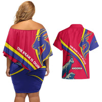 Andorra Couples Matching Off Shoulder Short Dress and Hawaiian Shirt with Mountain Goat and Curved Stripe Design - Wonder Print Shop