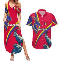 Andorra Couples Matching Summer Maxi Dress and Hawaiian Shirt with Mountain Goat and Curved Stripe Design - Wonder Print Shop