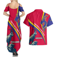 Andorra Couples Matching Summer Maxi Dress and Hawaiian Shirt with Mountain Goat and Curved Stripe Design - Wonder Print Shop