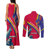 Andorra Couples Matching Tank Maxi Dress and Long Sleeve Button Shirt with Mountain Goat and Curved Stripe Design - Wonder Print Shop