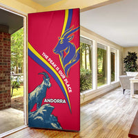 Andorra Door Cover with Mountain Goat and Curved Stripe Design - Wonder Print Shop