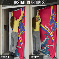 Andorra Door Cover with Mountain Goat and Curved Stripe Design - Wonder Print Shop