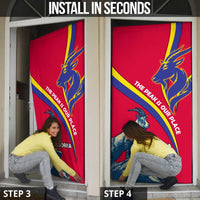 Andorra Door Cover with Mountain Goat and Curved Stripe Design - Wonder Print Shop