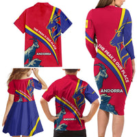 Andorra Family Matching Long Sleeve Bodycon Dress and Hawaiian Shirt with Mountain Goat and Curved Stripe Design - Wonder Print Shop