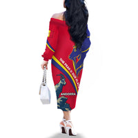 Andorra Family Matching Off The Shoulder Long Sleeve Dress and Hawaiian Shirt with Mountain Goat and Curved Stripe Design - Wonder Print Shop