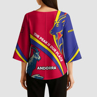 Andorra Kimono Sleeve Blouse with Mountain Goat and Curved Stripe Design - Wonder Print Shop