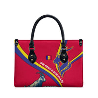 Andorra Leather Bag with Mountain Goat and Curved Stripe Design - Wonder Print Shop