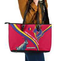 Andorra Leather Tote Bag with Mountain Goat and Curved Stripe Design - Wonder Print Shop