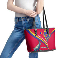 Andorra Leather Tote Bag with Mountain Goat and Curved Stripe Design - Wonder Print Shop