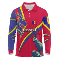 Andorra Long Sleeve Polo Shirt with Mountain Goat and Curved Stripe Design - Wonder Print Shop