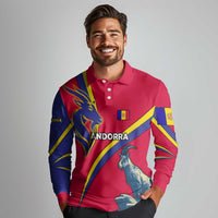 Andorra Long Sleeve Polo Shirt with Mountain Goat and Curved Stripe Design - Wonder Print Shop
