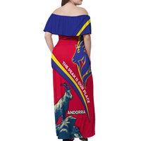 Andorra Off Shoulder Maxi Dress with Mountain Goat and Curved Stripe Design - Wonder Print Shop