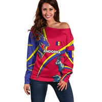 Andorra Off Shoulder Sweater with Mountain Goat and Curved Stripe Design - Wonder Print Shop