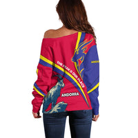 Andorra Off Shoulder Sweater with Mountain Goat and Curved Stripe Design - Wonder Print Shop