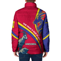 Andorra Padded Jacket with Mountain Goat and Curved Stripe Design - Wonder Print Shop