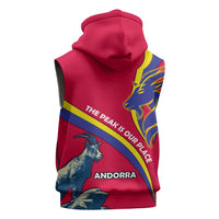 Andorra Sleeveless Hoodie with Mountain Goat and Curved Stripe Design - Wonder Print Shop