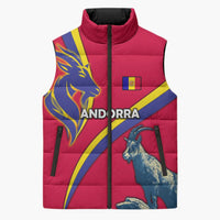 Andorra Sleeveless Puffer Jacket with Mountain Goat and Curved Stripe Design - Wonder Print Shop