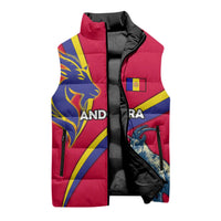 Andorra Sleeveless Puffer Jacket with Mountain Goat and Curved Stripe Design - Wonder Print Shop
