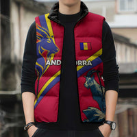 Andorra Sleeveless Puffer Jacket with Mountain Goat and Curved Stripe Design - Wonder Print Shop
