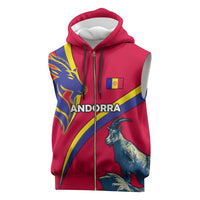 Andorra Sleeveless Zip Hoodie with Mountain Goat and Curved Stripe Design - Wonder Print Shop