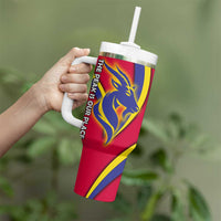 Andorra Tumbler With Handle with Mountain Goat and Curved Stripe Design - Wonder Print Shop