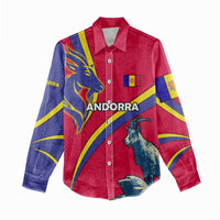 Andorra Women Casual Shirt with Mountain Goat and Curved Stripe Design - Wonder Print Shop