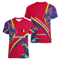 Andorra Women V-Neck T-Shirt with Mountain Goat and Curved Stripe Design - Wonder Print Shop