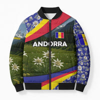 Andorra Bomber Puffer Jacket with Edelweiss Mountain Landscape Design - Wonder Print Shop