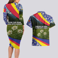 Andorra Couples Matching Long Sleeve Bodycon Dress and Hawaiian Shirt with Edelweiss Mountain Landscape Design - Wonder Print Shop